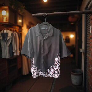 MT2 MENS FLAME BUTTON DOWN SHIRT